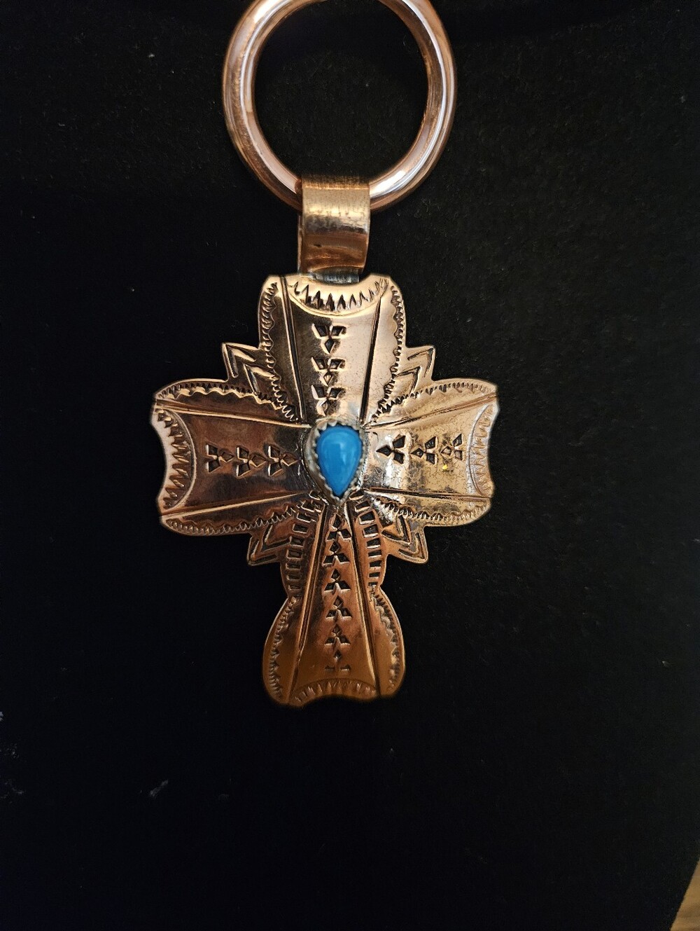 Turquoise Accent Copper Cross Necklace